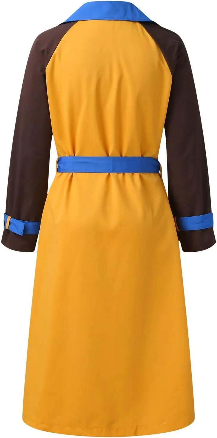 Fashion Trench Coat Women Plus Size Colorblock Long Wrap Coat with Belted Pocket Double-Breasted Notch Lapel Pea Coat