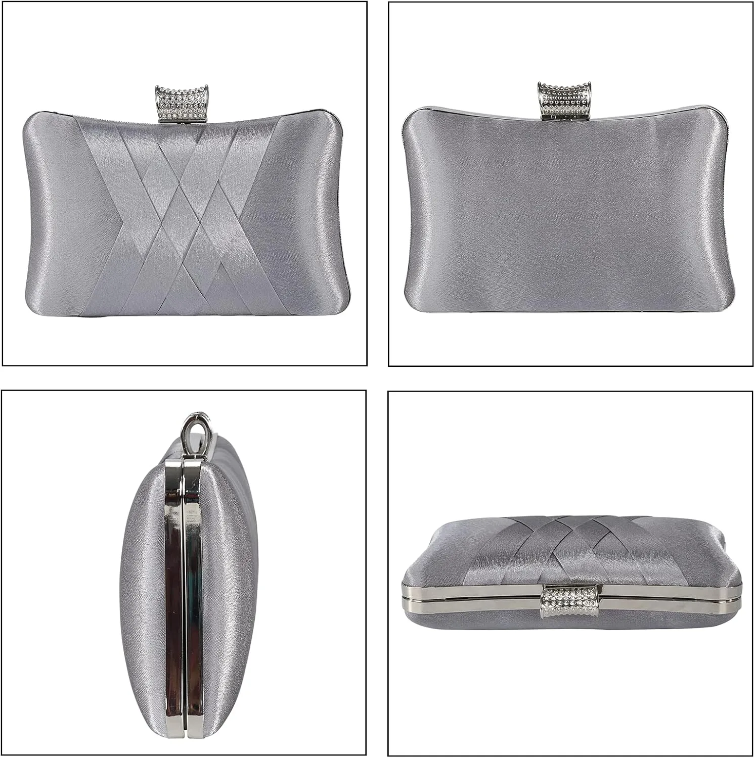 Fashion Womens Jane Satin Diamante Clutch Rhinestone Evening Bridal Prom Party Handbag Crossbody Purse Chain Bag