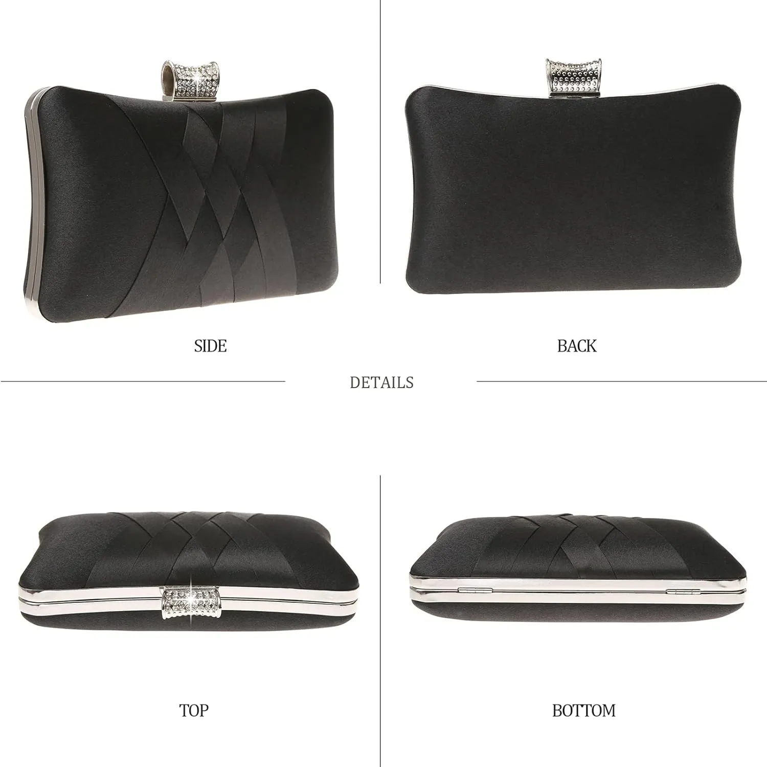 Fashion Womens Jane Satin Diamante Clutch Rhinestone Evening Bridal Prom Party Handbag Crossbody Purse Chain Bag