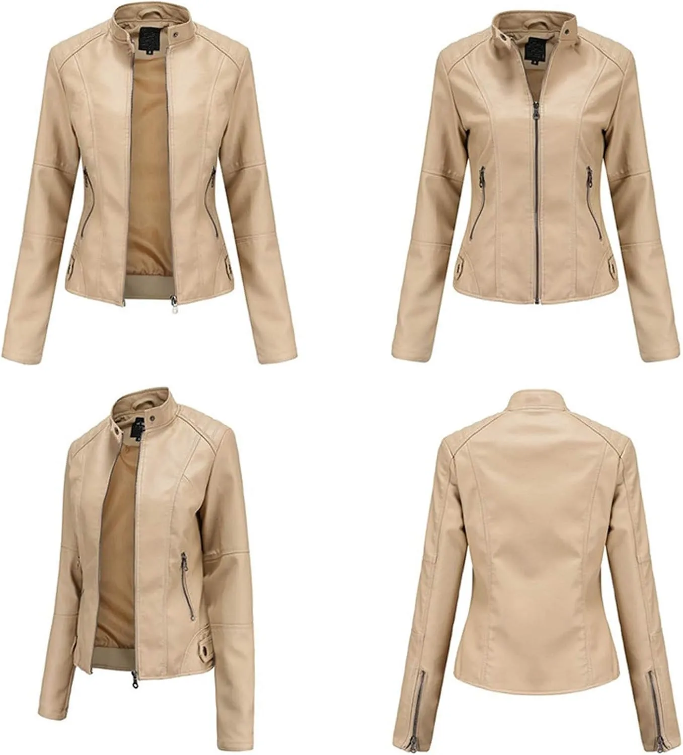 Faux Leather Jackets Women Full Zip Long Sleeve Solid Moto Jacket Trendy Casual Slim Fit Short Coat with Pockets