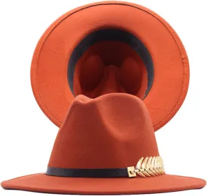 Fedora Buckle Wool Belt Panama Hat Hat Womens Wide Floppy Classic Baseball Caps Hard Hat Patch (Orange, One Size)