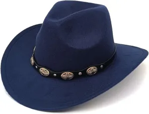 Felt Fedora Cowboy Hat: Womens Mens Wide Brim Classic Fashion Cowgirl Hats Lightweight Western Party Caps Accessory