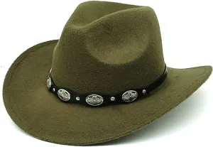 Felt Fedora Cowboy Hat: Womens Mens Wide Brim Classic Fashion Cowgirl Hats Lightweight Western Party Caps Accessory