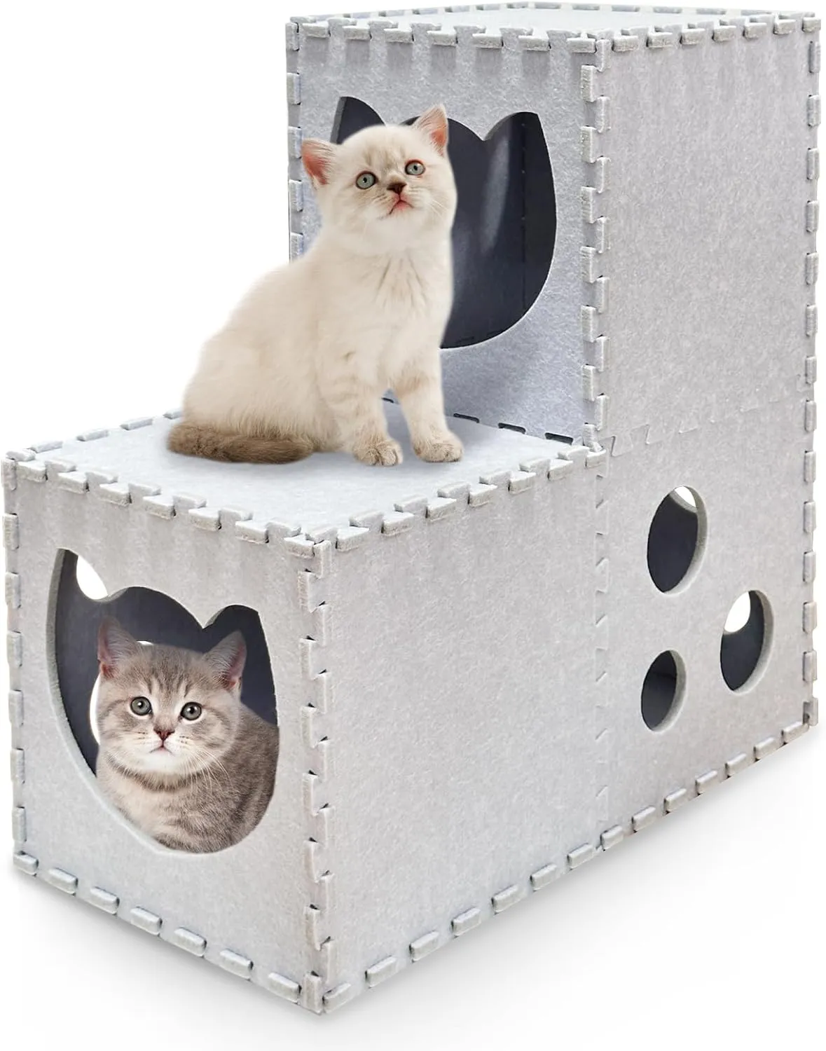 Fhiny Cat Tunnel for Indoor Cats - 14 PCS Felt Peekaboo Cave With Interactive Peep Holes, Foldable Kitten Play Tubes & Tunnels, Hideaway Cave, Soft Felt Toys for Small & Medium Cats