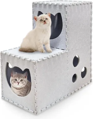 Fhiny Cat Tunnel for Indoor Cats - 14 PCS Felt Peekaboo Cave With Interactive Peep Holes, Foldable Kitten Play Tubes & Tunnels, Hideaway Cave, Soft Felt Toys for Small & Medium Cats