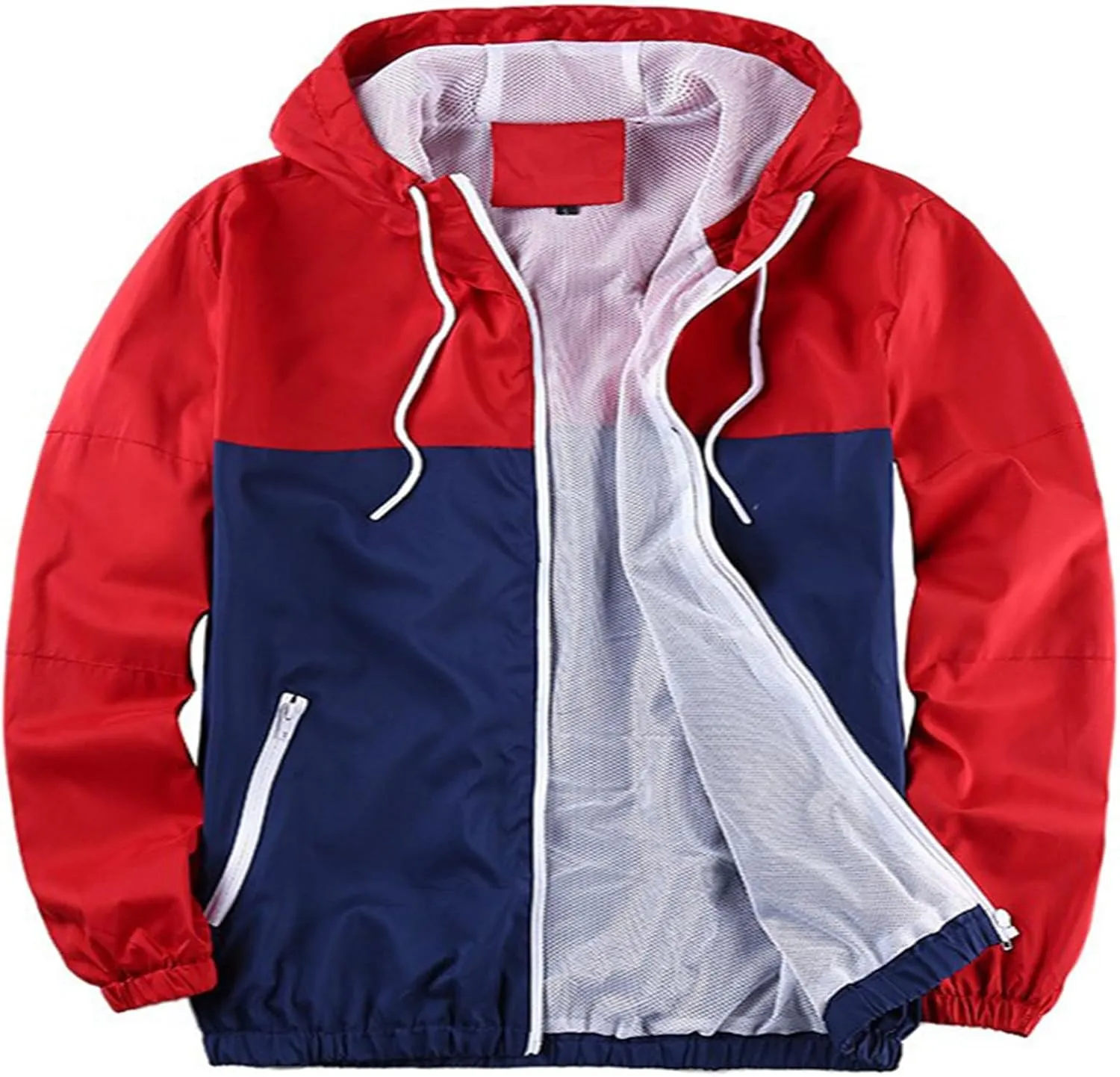 Finelylove Mens Lightweight Jacket with Hood Solid Zip Up Windbreaker Active Breathable Casual Jackets with Zip Pockets