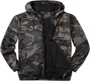 Finelylove Mens Lightweight Jacket with Hood Solid Zip Up Windbreaker Active Breathable Casual Jackets with Zip Pockets