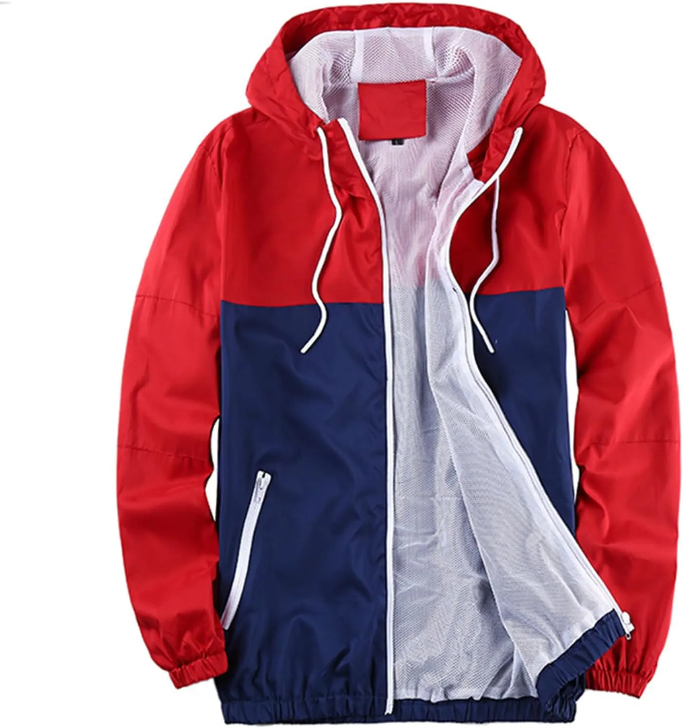 Finelylove Mens Lightweight Jacket with Hood Solid Zip Up Windbreaker Active Breathable Casual Jackets with Zip Pockets
