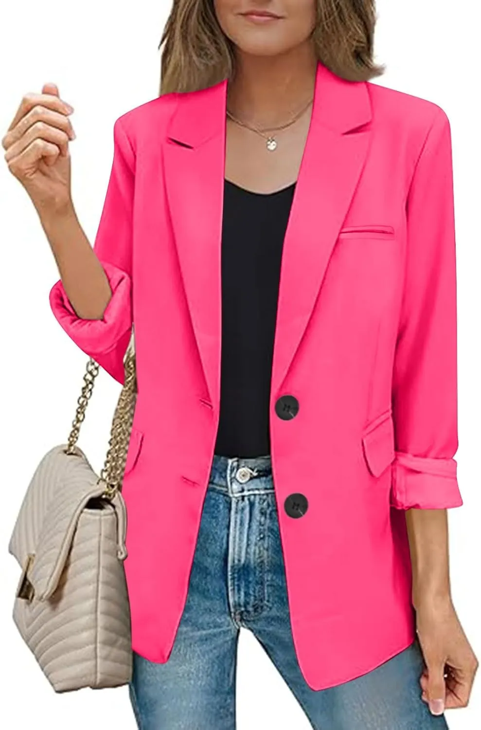 Firzero Womens Blazers for Work Casual 2024 Business Coats Dressy Loose Button Down Cardigan Work Suit Jacket