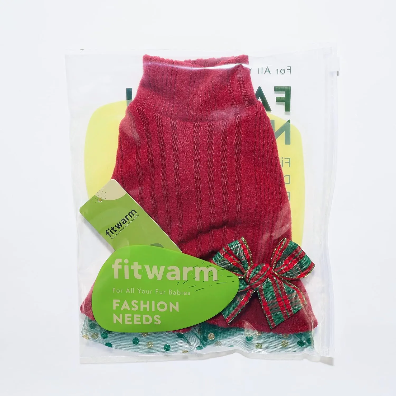 Fitwarm Christmas Outfit, Knitted Tulle Sweater Dress, Winter Clothes for Small Dogs Girl, Female Pet Apparel, Red, Green, Large