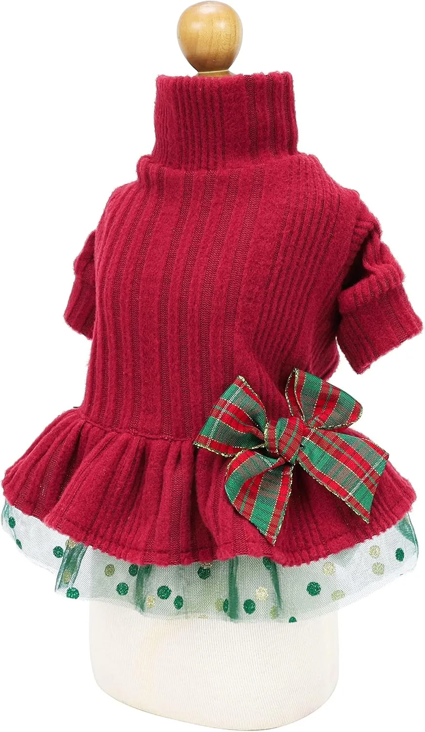 Fitwarm Christmas Outfit, Knitted Tulle Sweater Dress, Winter Clothes for Small Dogs Girl, Female Pet Apparel, Red, Green, Large