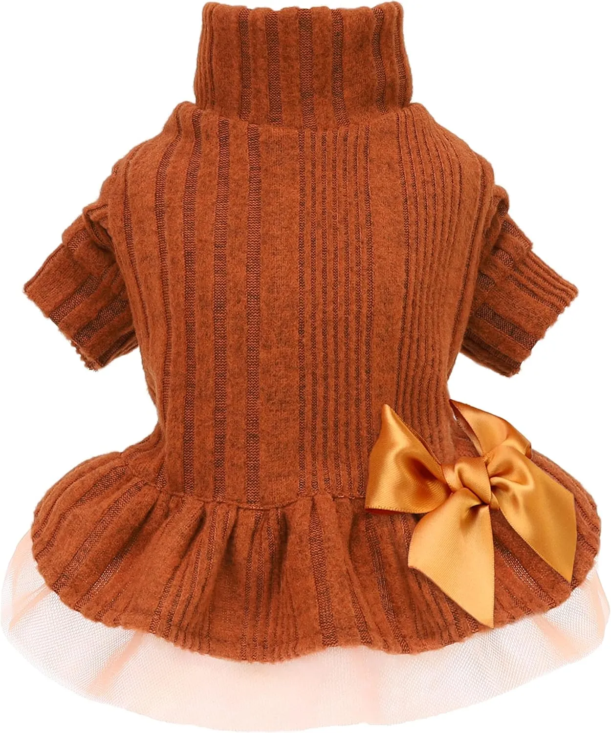 Fitwarm Knitted Dog Tulle Sweater Dress, Dog Winter Clothes for Small Dogs Girl, Cat Apparel, Orange, XS