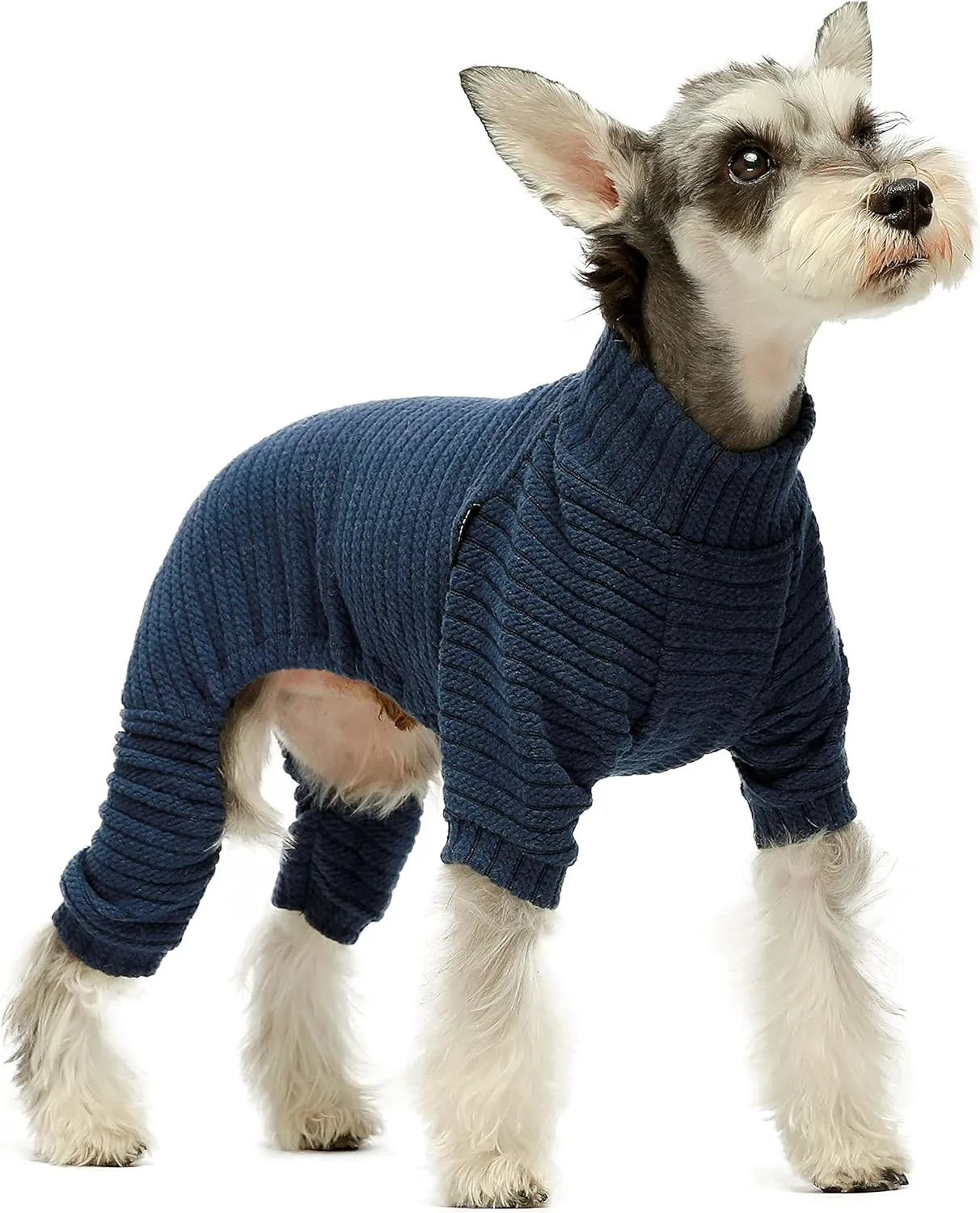 Fitwarm Turtleneck Knitted Dog Sweater Puppy Pajamas Thermal Doggie Winter Clothes Knitwear Pet Coats Cat Apparel Blue Large