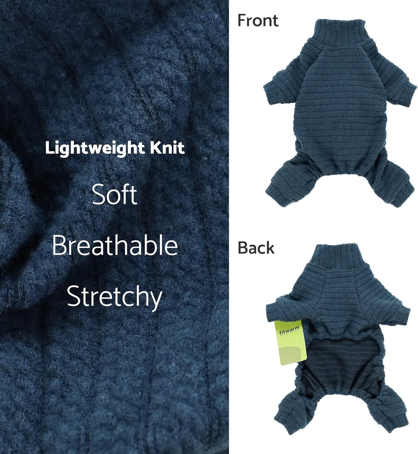 Fitwarm Turtleneck Knitted Dog Sweater Puppy Pajamas Thermal Doggie Winter Clothes Knitwear Pet Coats Cat Apparel Blue Large