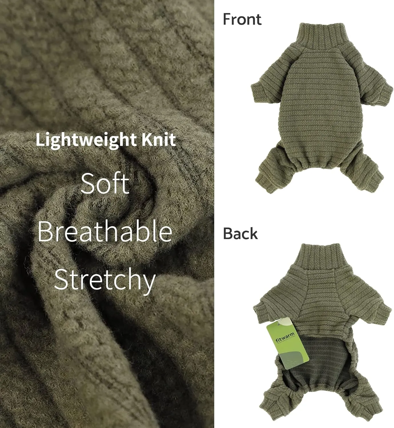 Fitwarm Turtleneck Knitted Dog Sweater Puppy Pajamas Thermal Doggie Winter Clothes Knitwear Pet Coats Cat Apparel Green X-Large