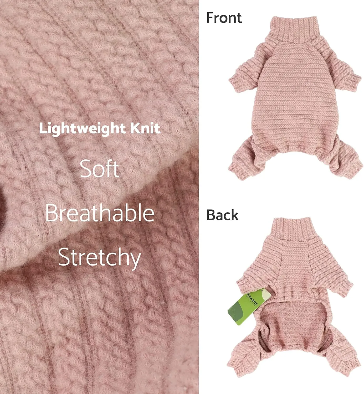 Fitwarm Turtleneck Knitted Dog Sweater Puppy Pajamas Thermal Doggie Winter Clothes Knitwear Pet Coats Cat Apparel Pink X-Large