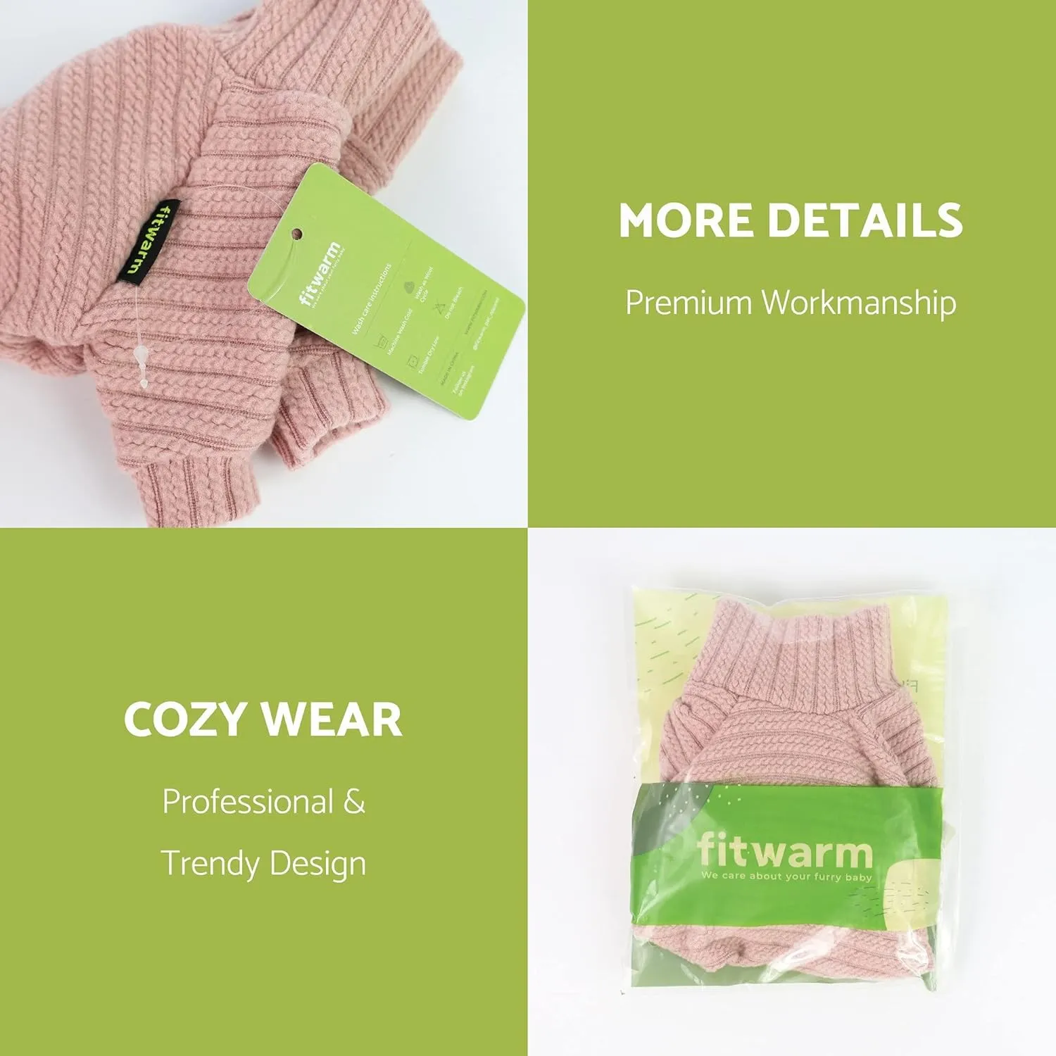 Fitwarm Turtleneck Knitted Dog Sweater Puppy Pajamas Thermal Doggie Winter Clothes Knitwear Pet Coats Cat Apparel Pink X-Large