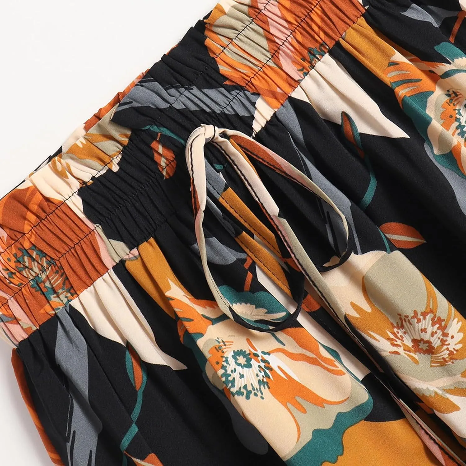 Floral Long Skirts for Women Summer Boho Elastic Waist Tiered Maxi Skirt Flowy A Line African Print Beach Skirt