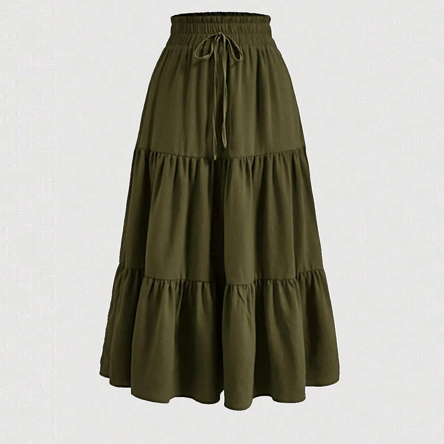 Floral Long Skirts for Women Summer Boho Elastic Waist Tiered Maxi Skirt Flowy A Line African Print Beach Skirt