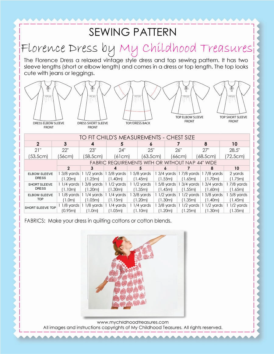 FLORENCE - Girls Tunic Dress & Top Pattern (2 to 10)