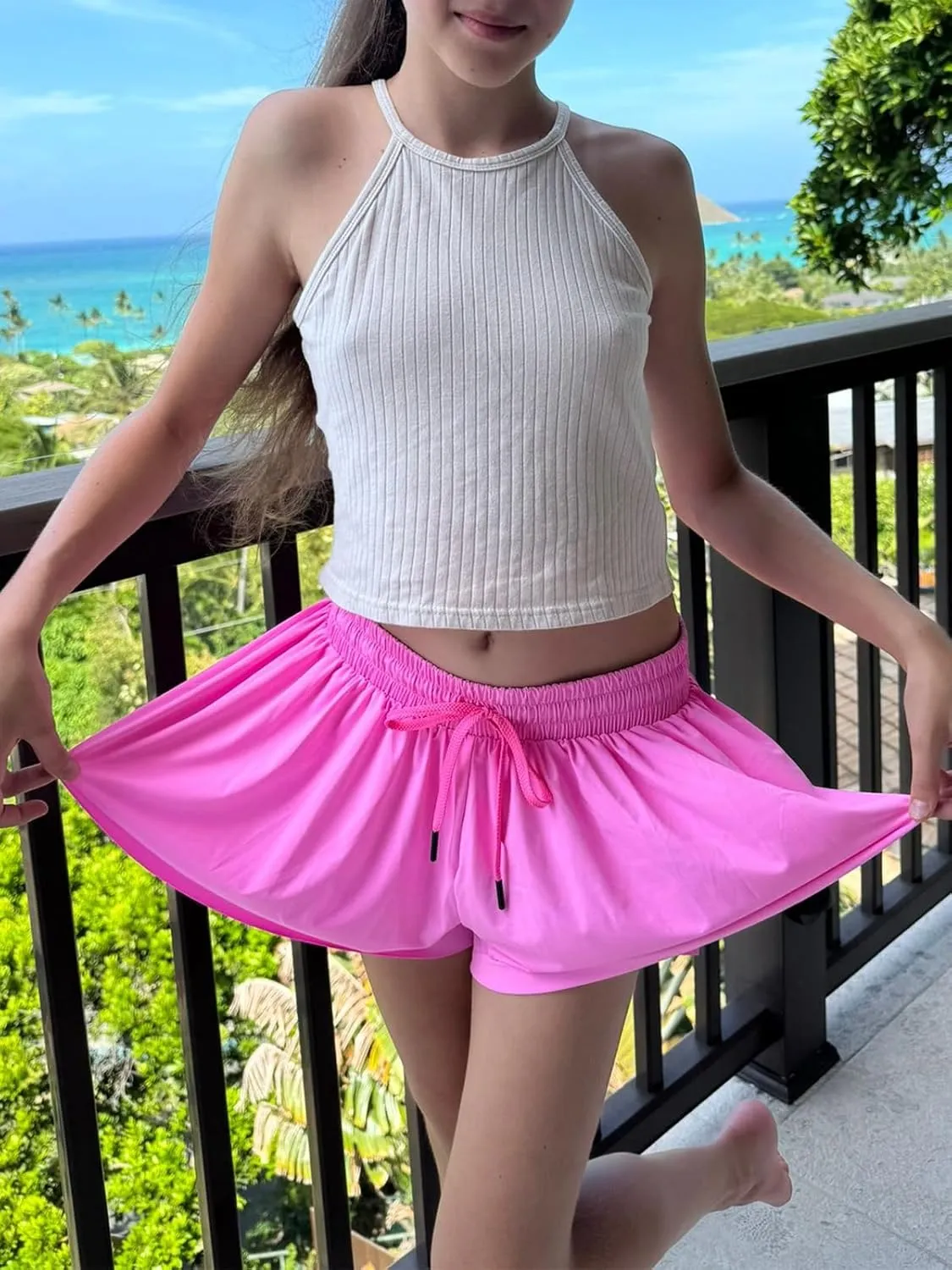 Flowy Shorts for Girls Athletic Running Biker Shorts Preppy Youth Butterfly Shorts