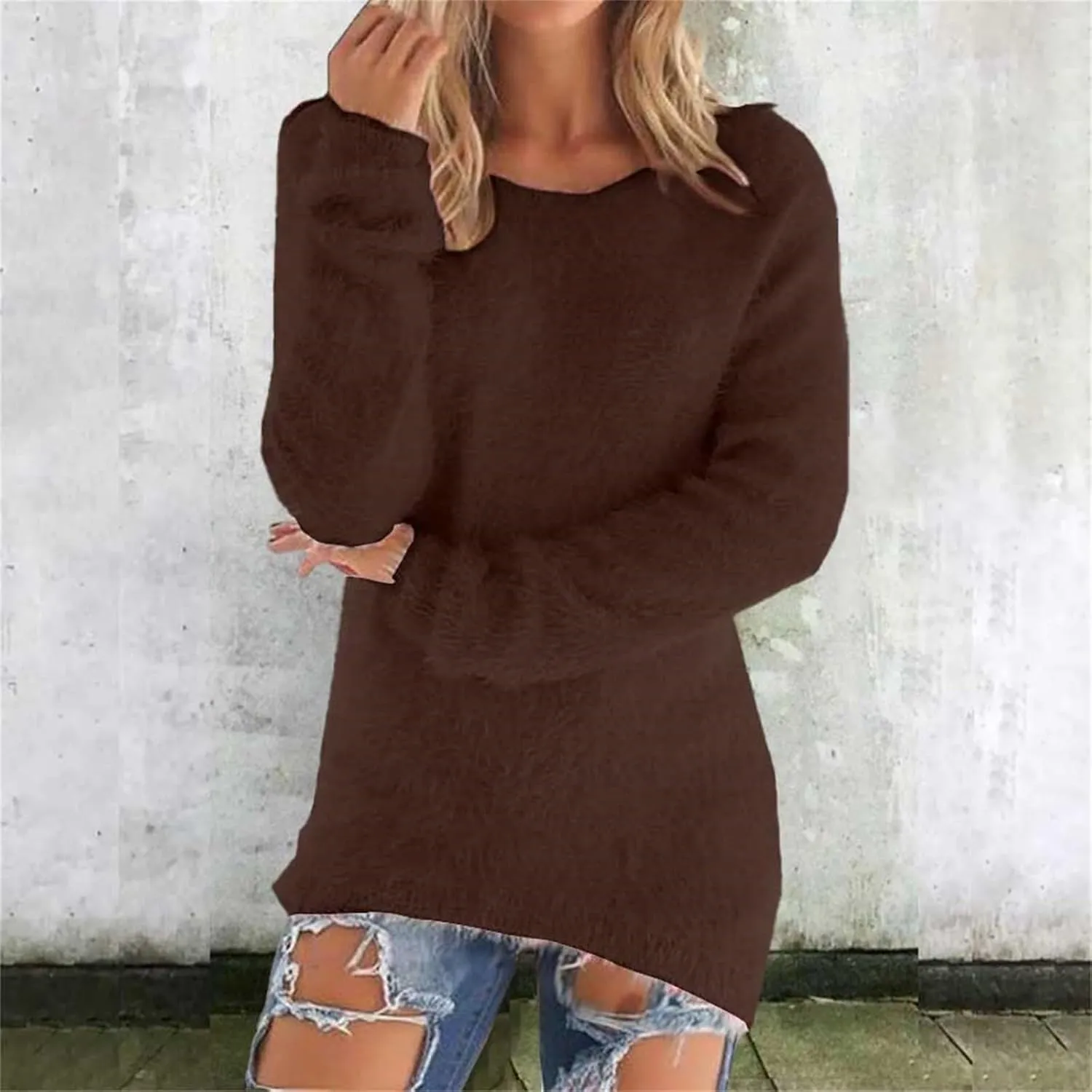 Fluffy Fuzzy Sweater for Women Casual Crewneck Loose Long Sleeve Pullover Tops Winter Warm Baggy Jumper Sweaters