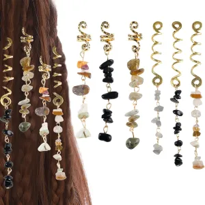 FRDTLUTHW Hair Jewelry Dreadlock Accessories, Natura Stone Hair Charms for Braids, Hair Ring Crystal Hair Accessories for Women(Black, pack of 6)