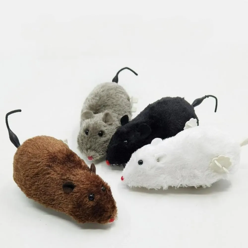 Furry Mice Cat Toy Wind Up Realistic Mouse Toys Funny Moving Pet Supplies (1Pc Random Color)