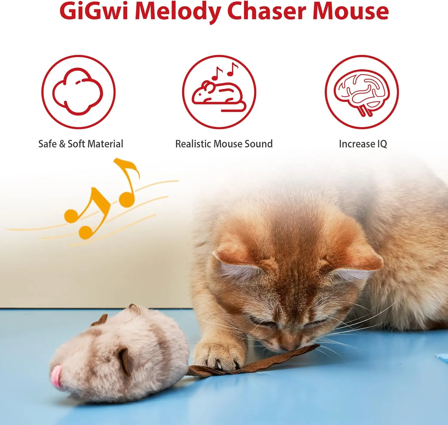 Gigwi Chirpy Cat Squeak Toy - Interactive Mouse Cat Toy with Melody Chaser for Kitten Play and Boredom Relief