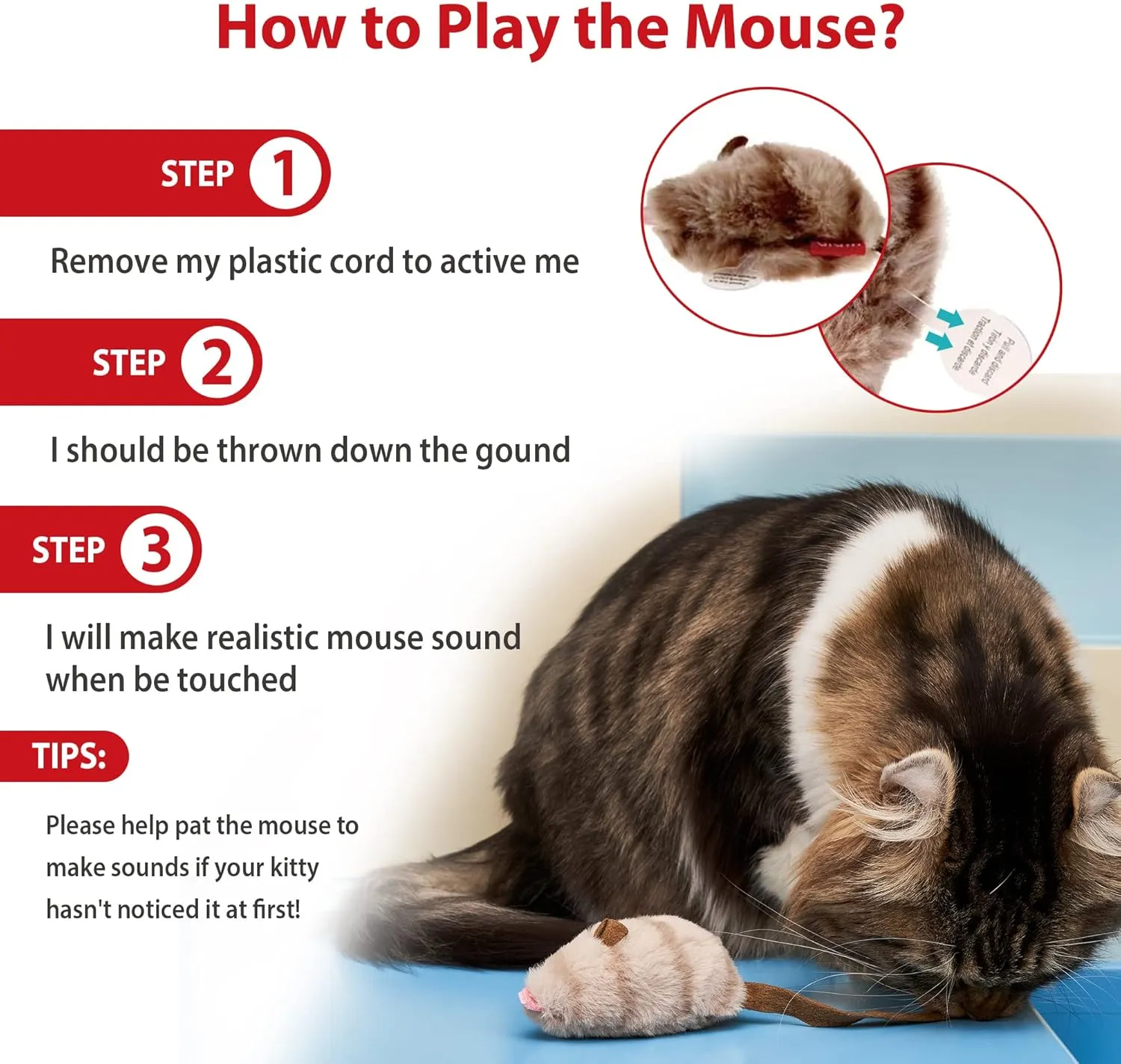 Gigwi Chirpy Cat Squeak Toy - Interactive Mouse Cat Toy with Melody Chaser for Kitten Play and Boredom Relief