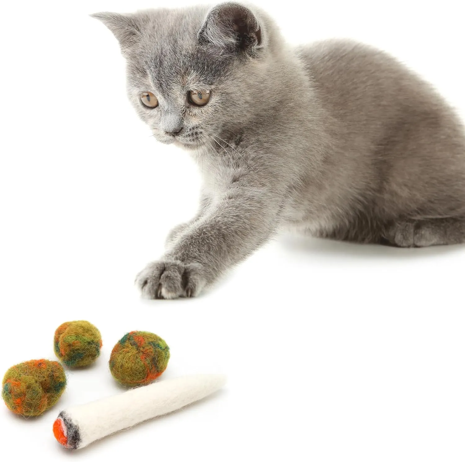 Glaciart One Catnip Joint & Buds Cat Toy Set | Crack for Funny Kittens, Stimulating Cat Toys for Boredom, Exercise & Play | Filled w/Organic Catnip to Excite/Calm Kitty | Organic Idea