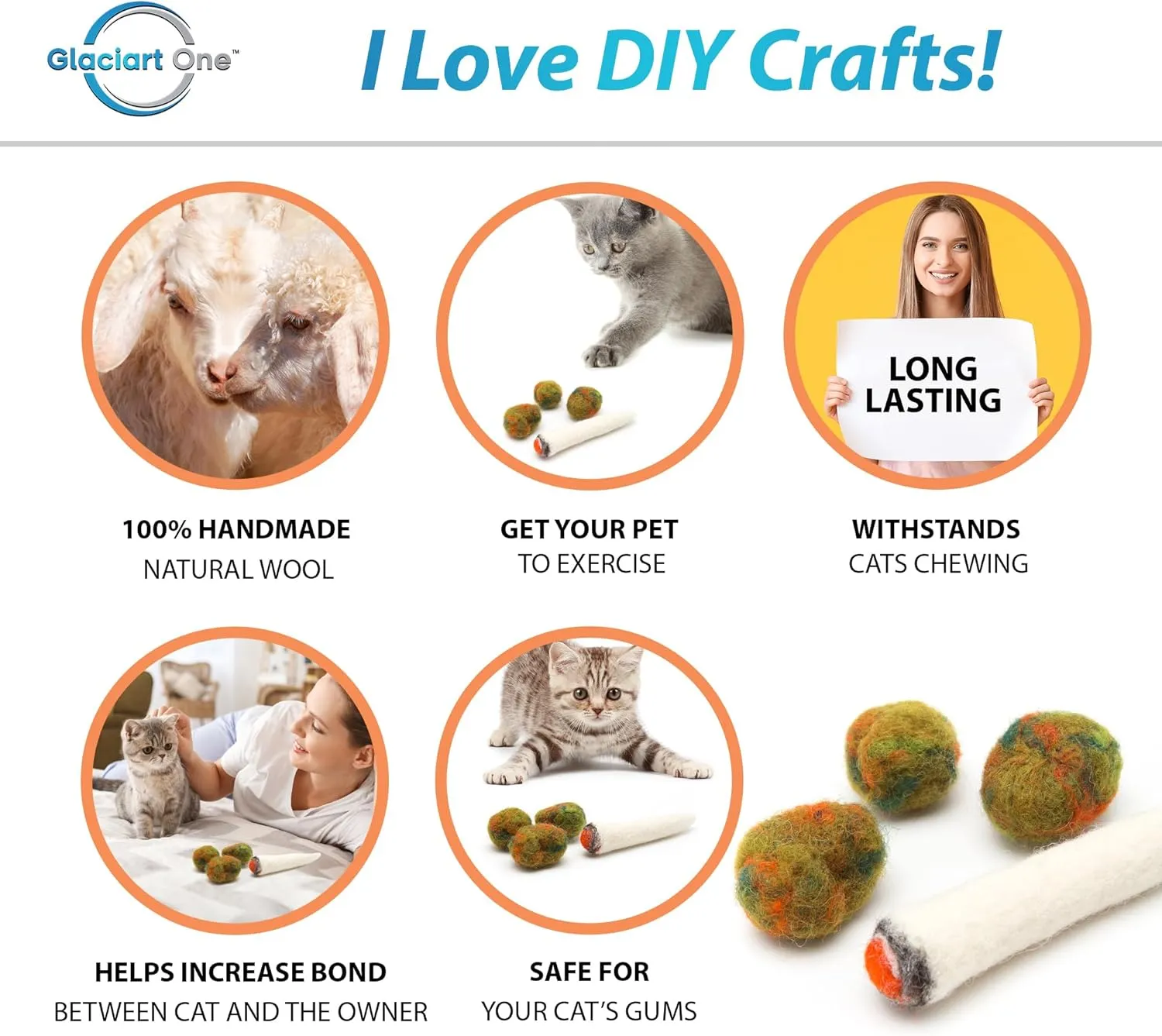 Glaciart One Catnip Joint & Buds Cat Toy Set | Crack for Funny Kittens, Stimulating Cat Toys for Boredom, Exercise & Play | Filled w/Organic Catnip to Excite/Calm Kitty | Organic Idea
