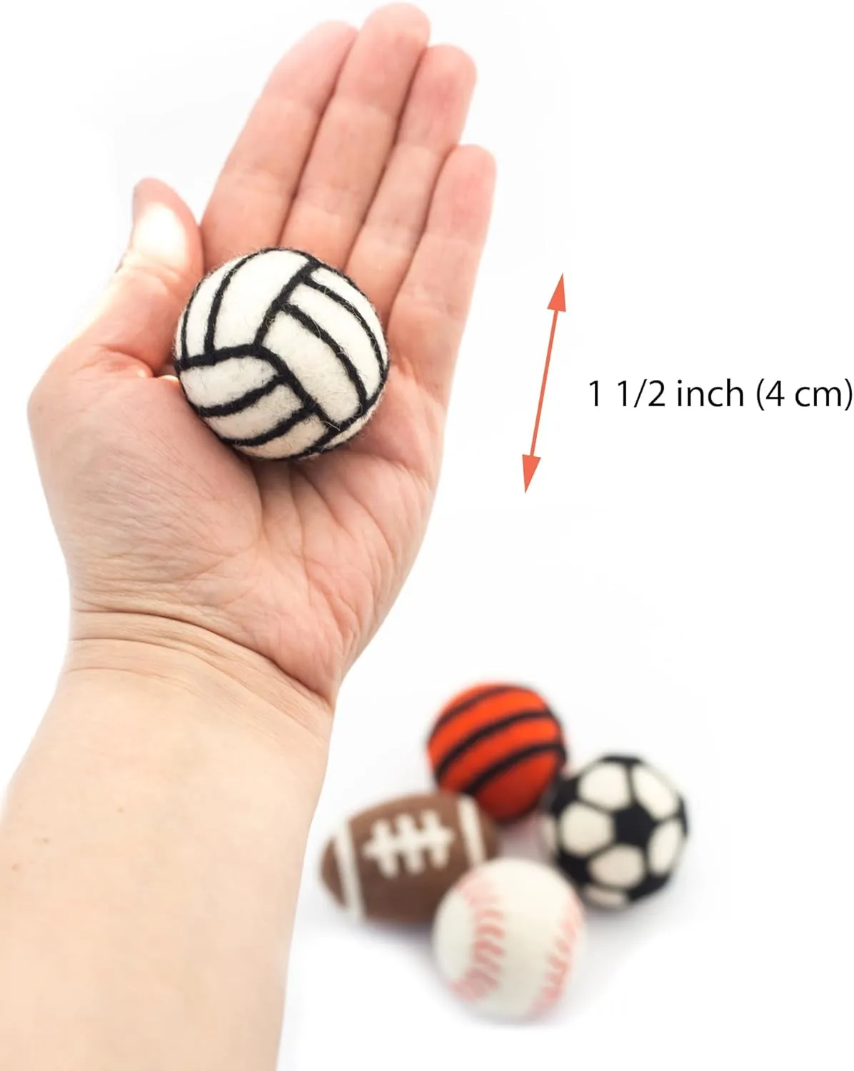 Glaciart One Sports Wool Balls for Cats  5 Pcs with Catnip Pouch - Soft Fuzzy Enrichment 100% Natural Felt Cat Toy - Interactive Play Cat Toy Set - Safe for Pets, Non-AZO Colored Dyes  1.6