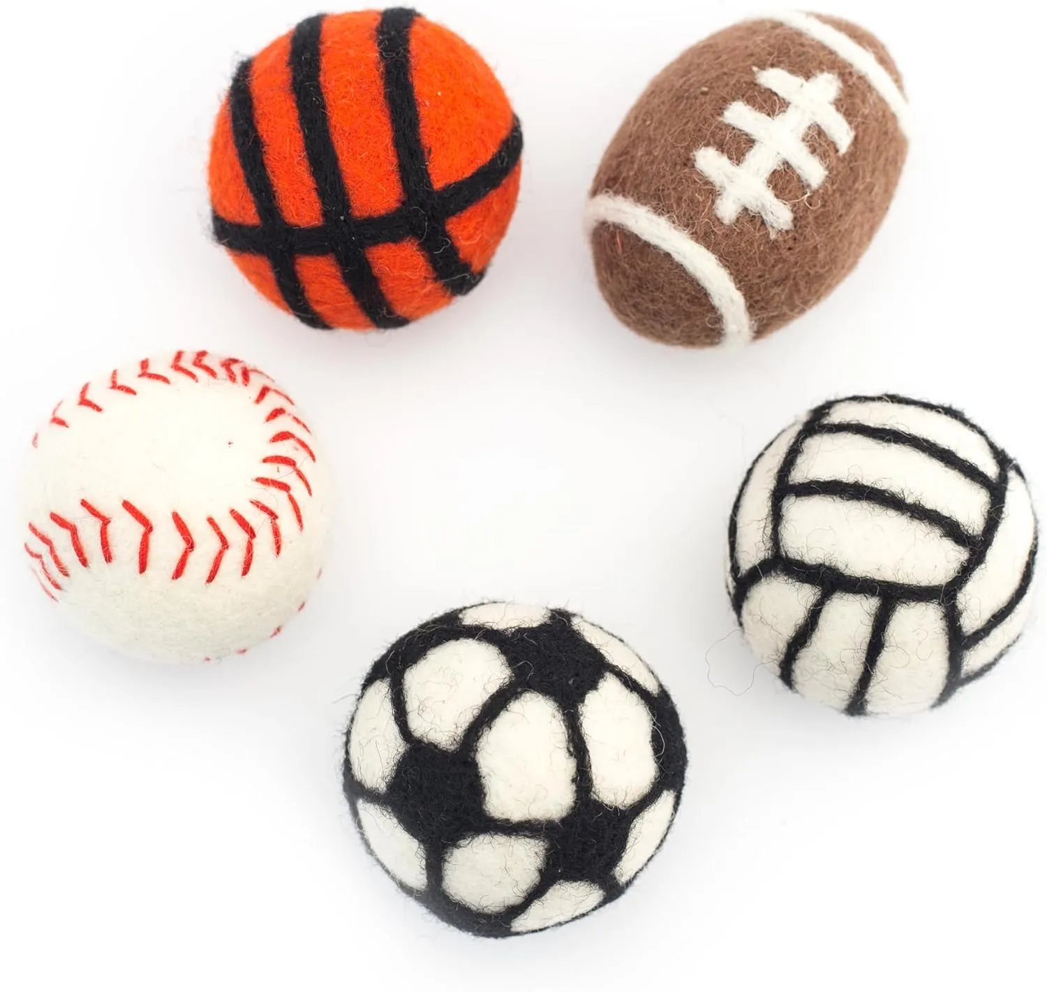 Glaciart One Sports Wool Balls for Cats  5 Pcs with Catnip Pouch - Soft Fuzzy Enrichment 100% Natural Felt Cat Toy - Interactive Play Cat Toy Set - Safe for Pets, Non-AZO Colored Dyes  1.6