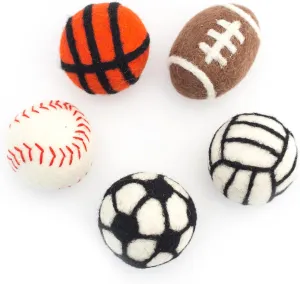 Glaciart One Sports Wool Balls for Cats  5 Pcs with Catnip Pouch - Soft Fuzzy Enrichment 100% Natural Felt Cat Toy - Interactive Play Cat Toy Set - Safe for Pets, Non-AZO Colored Dyes  1.6