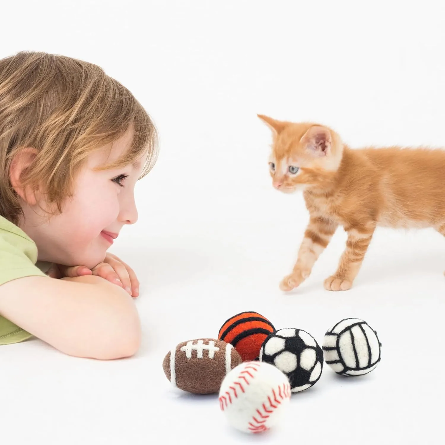 Glaciart One Sports Wool Balls for Cats  5 Pcs with Catnip Pouch - Soft Fuzzy Enrichment 100% Natural Felt Cat Toy - Interactive Play Cat Toy Set - Safe for Pets, Non-AZO Colored Dyes  1.6