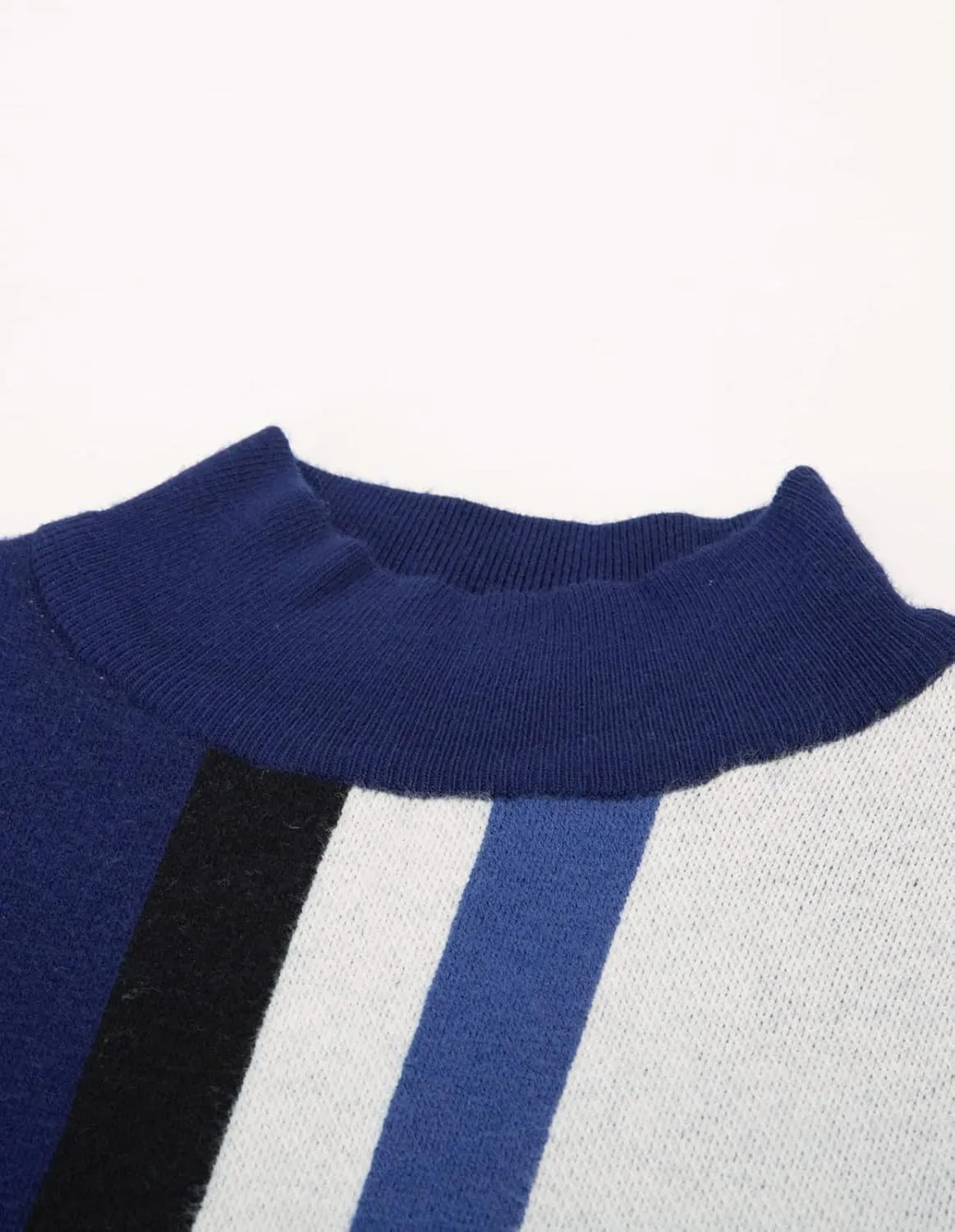 GRACE KARIN Mens Vintage Sweater Mockneck Striped Pullover Sweater Fashion Jumper Sweater