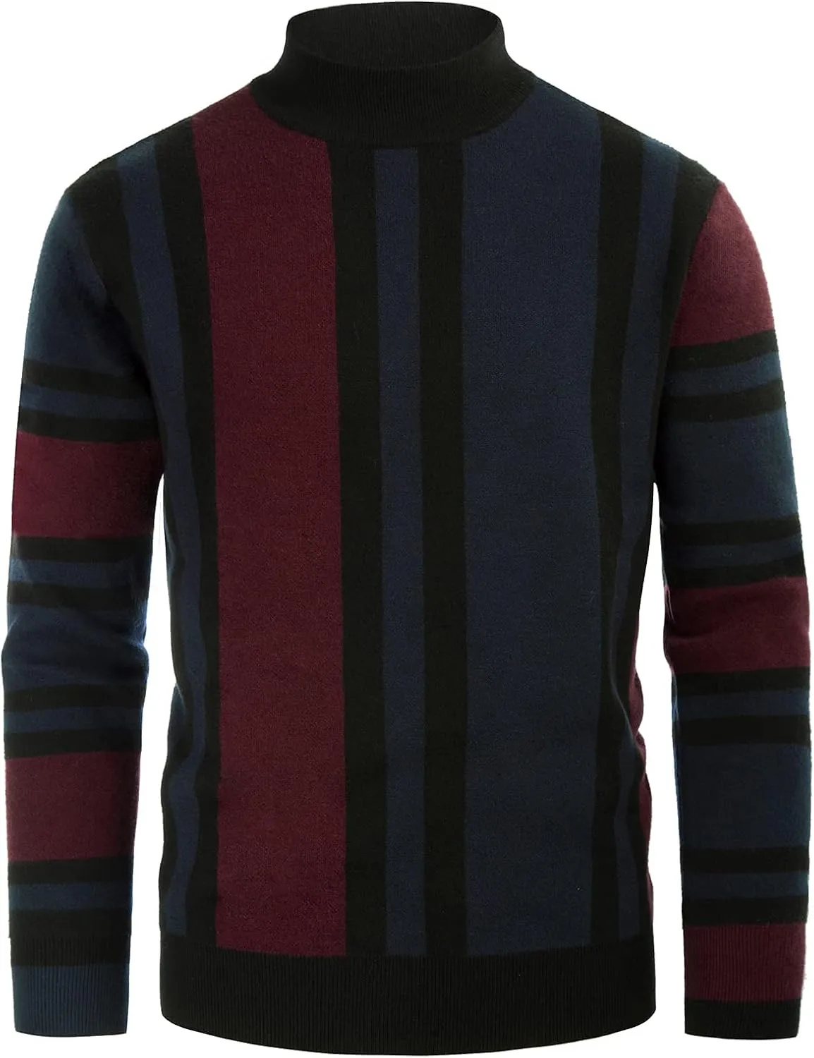 GRACE KARIN Mens Vintage Sweater Mockneck Striped Pullover Sweater Fashion Jumper Sweater