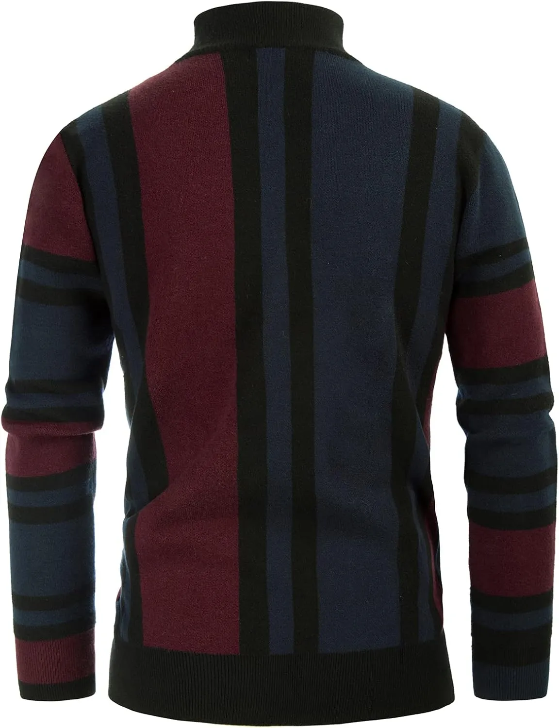 GRACE KARIN Mens Vintage Sweater Mockneck Striped Pullover Sweater Fashion Jumper Sweater