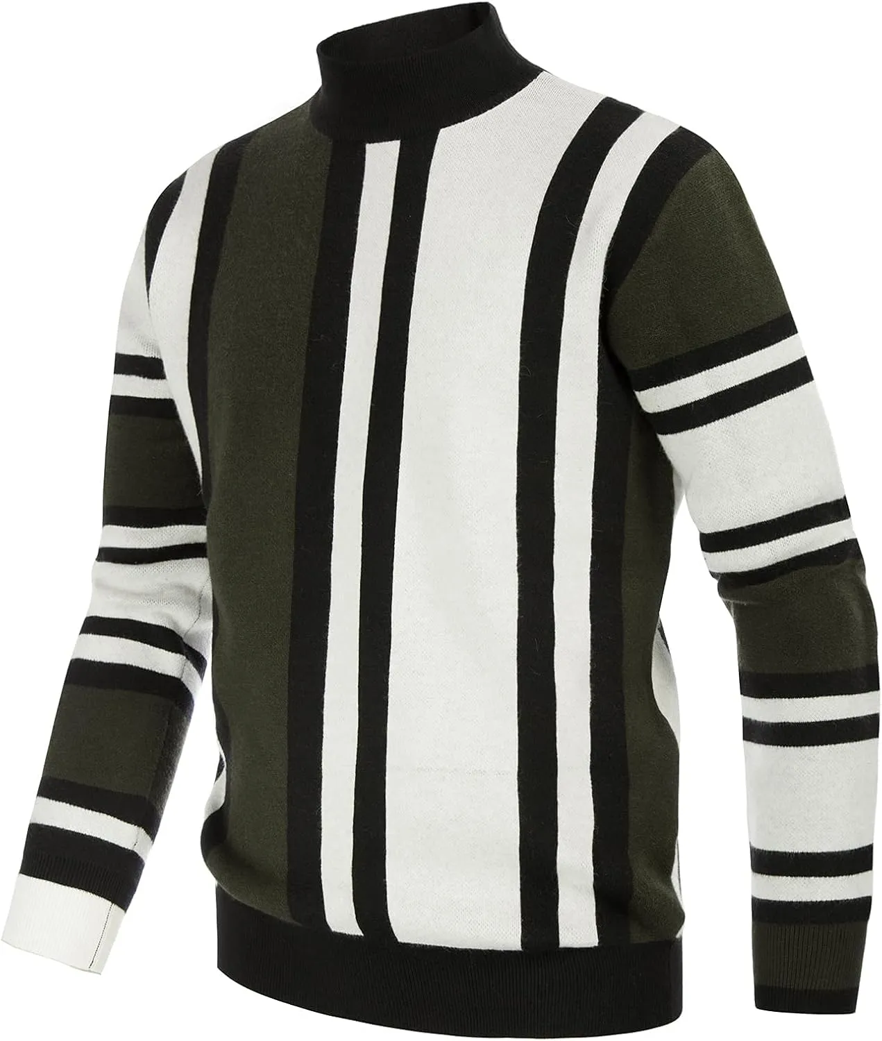 GRACE KARIN Mens Vintage Sweater Mockneck Striped Pullover Sweater Fashion Jumper Sweater