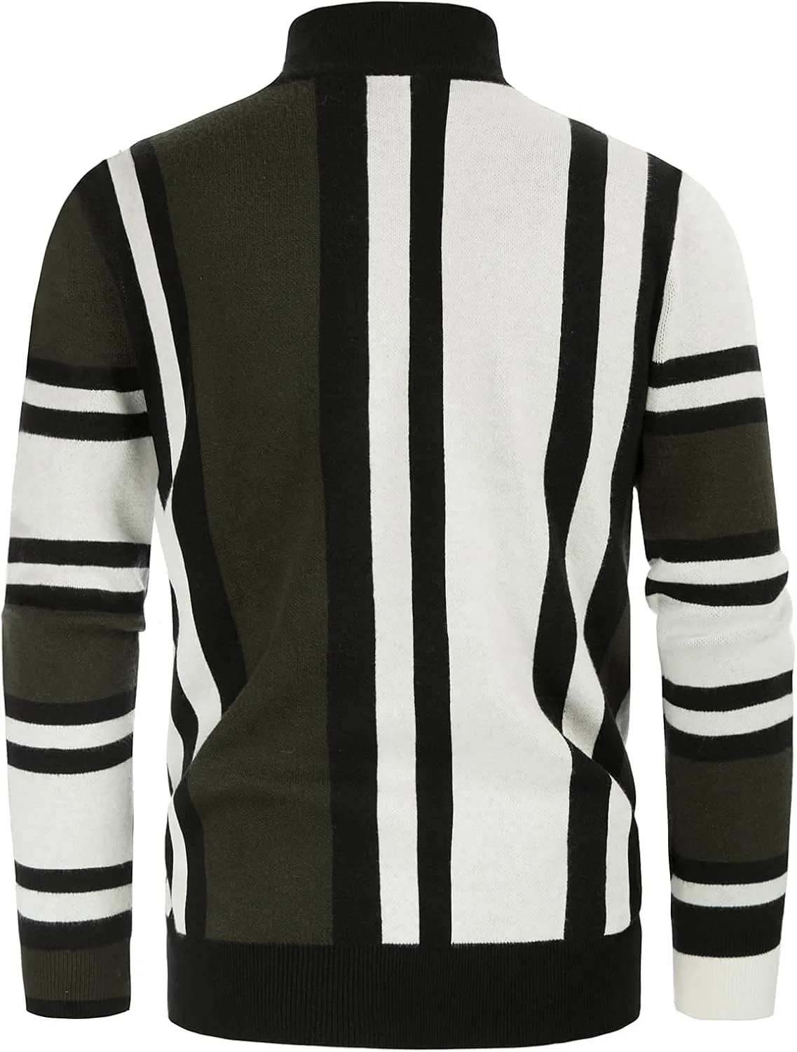 GRACE KARIN Mens Vintage Sweater Mockneck Striped Pullover Sweater Fashion Jumper Sweater