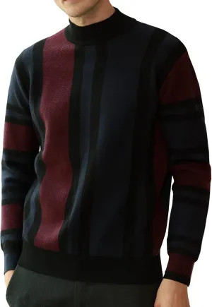 GRACE KARIN Mens Vintage Sweater Mockneck Striped Pullover Sweater Fashion Jumper Sweater