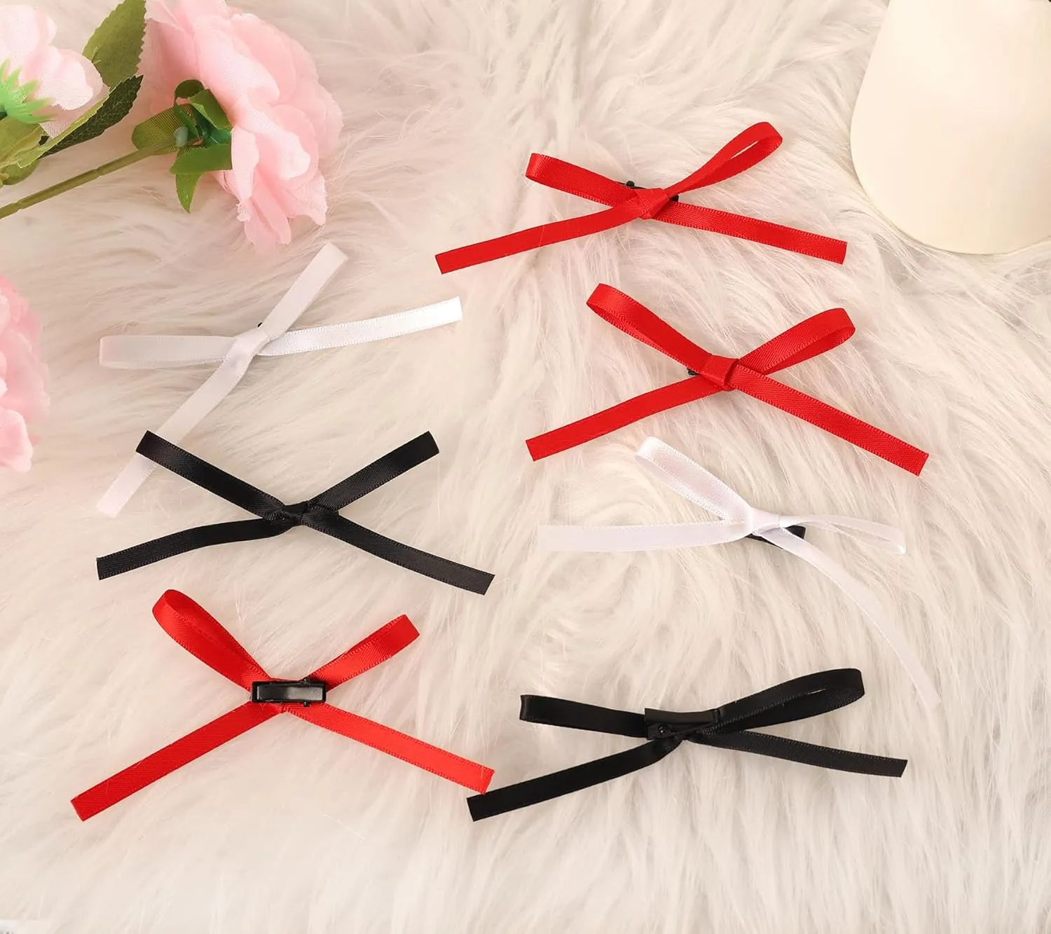 Hair Accessories for Women and Girls: Long Ponytail Holders, Small Black Claw Clips, Barrettes, and Ribbon Bow Hair Clips - 10Pcs Set
