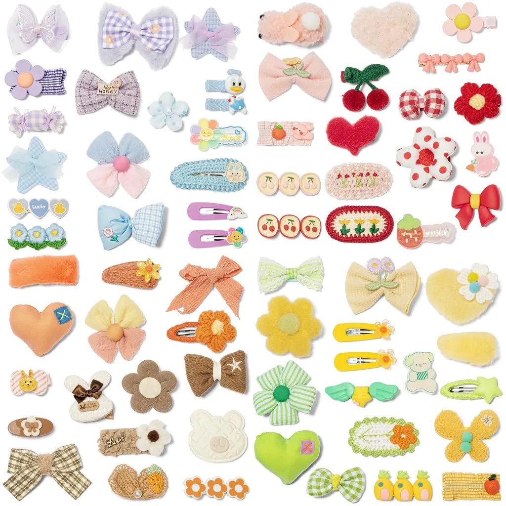 Hair Clips for Girls 69 Pcs Bundle No Slip Assorted Barrettes for Kids Bows Cute Hair Accessories for Little Girls Teens Toddlers Child Kids Gifts