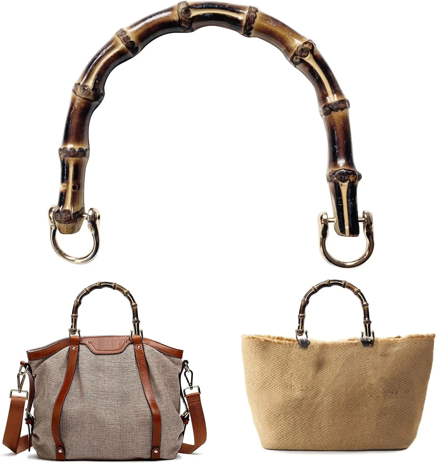 Handmade Bag Handle, Natural Bag Strap Accessory Handles with Smooth-Surface Natural Color Bamboo Handbags Handle