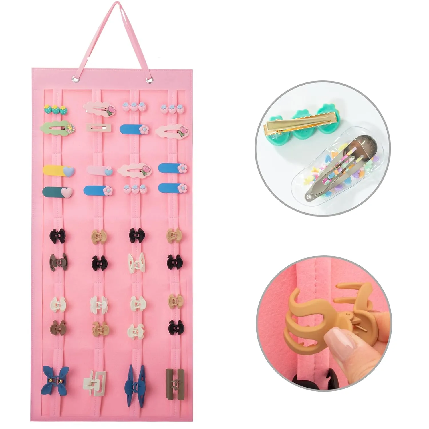 Hanging Hair Claw Clip Holder Organizer for Women Girls, Large Claw Clip Storage for Wall, Door, Pink Hair Accessories Organizer Display