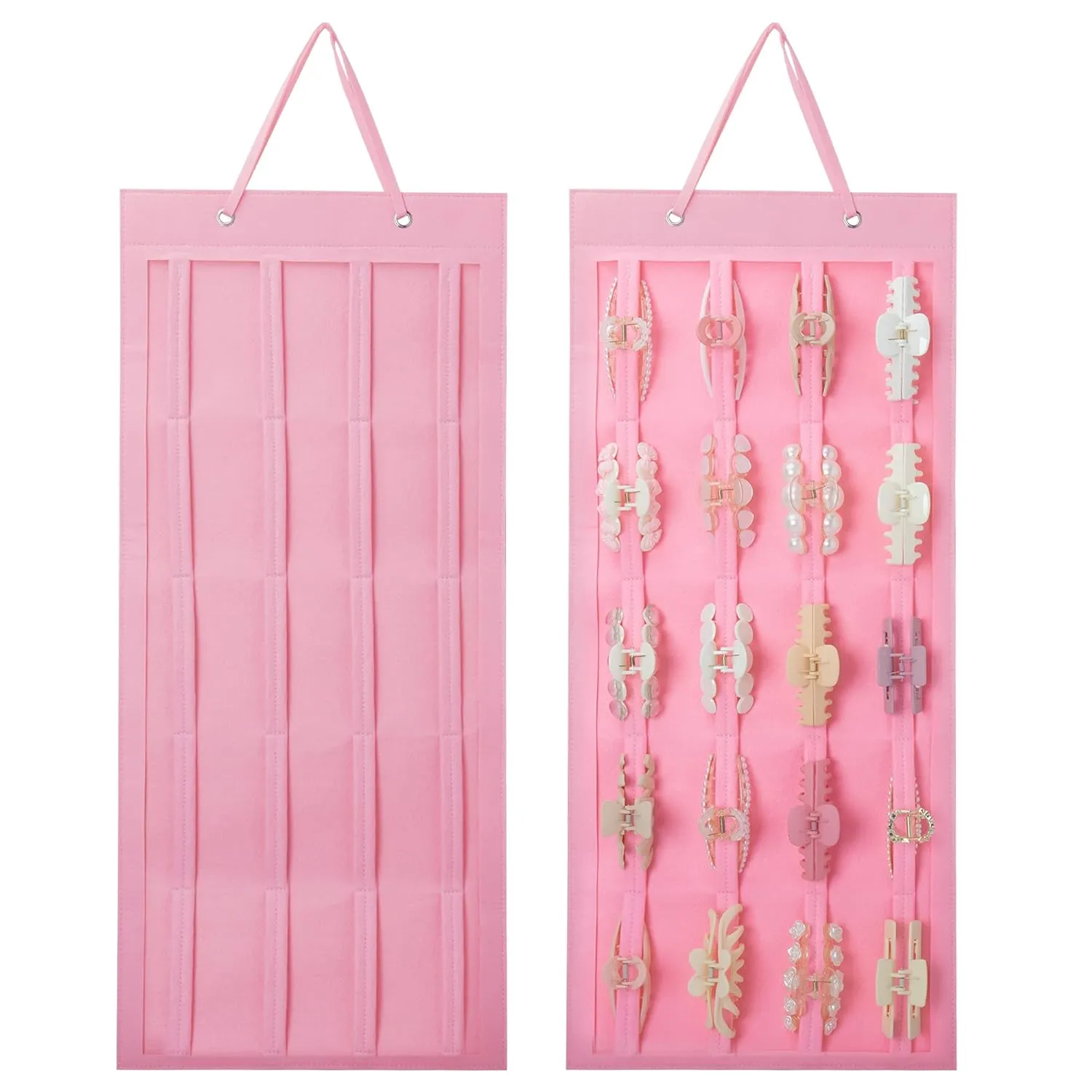 Hanging Hair Claw Clip Holder Organizer for Women Girls, Large Claw Clip Storage for Wall, Door, Pink Hair Accessories Organizer Display