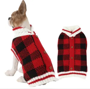 HAPEE Pet Clothes The Diamond Plaid Cat Dog Sweater,Dog Accessories,Dog Apparel,Classic Xmas Christmas red and White Plaid Design Style
