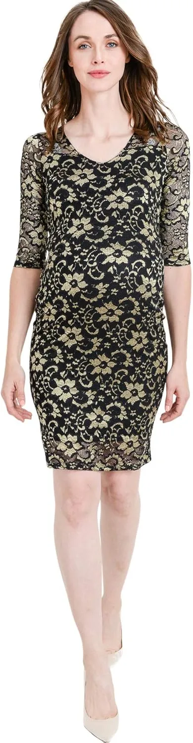 HELLO MIZ Women's Maternity Floral Lace Knee Length Bodycon Dress