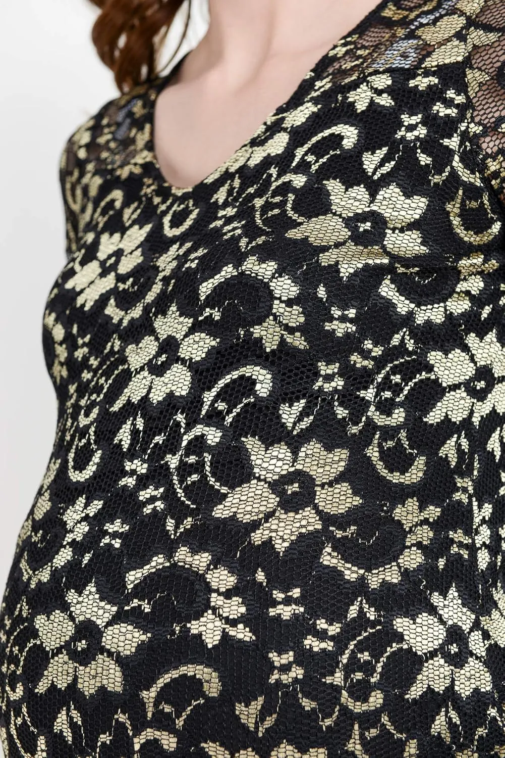 HELLO MIZ Women's Maternity Floral Lace Knee Length Bodycon Dress